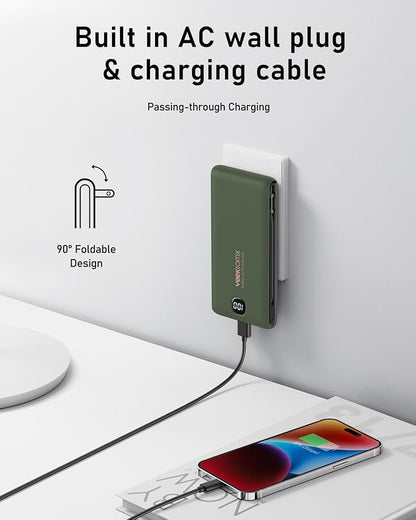 VEEKTOMX Portable Charger with Built in Cables 10000mAh, Power Bank for iPhone with Wall Plug, Travel Essential Fast Charging USB C Slim External Battery Pack for iPhone 17/16/15, Samsung, iPad, etc