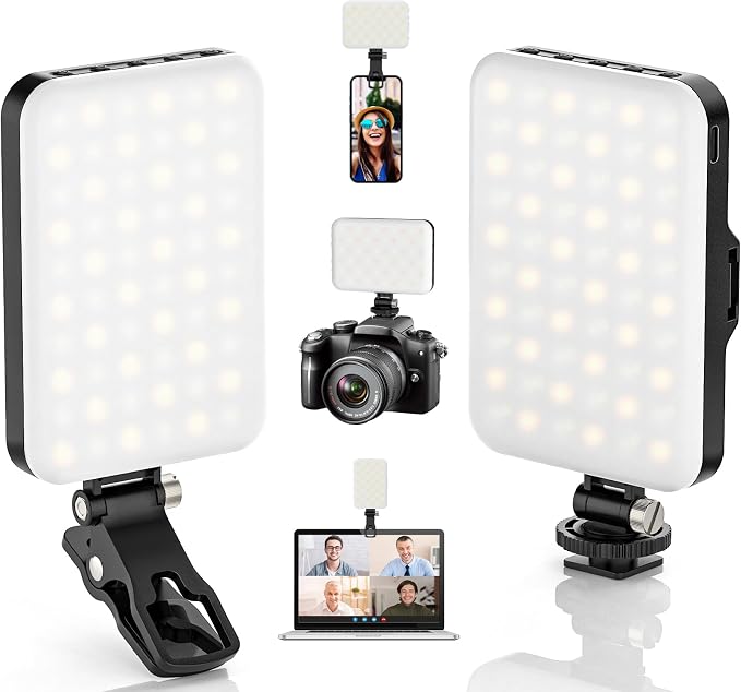 ALTSON 2-Pack 60 LED Selfie Light Portable Clip for Phone Fill Light Rechargeable 2200mAh Clip on Light, CRI 97+, 3 Light Modes Camera Lighting for Phone, iPhone, Webcam, TikTok, Photo, Makeup