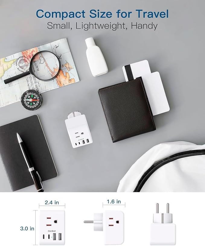 2 Pack Germany France Travel Plug Adapter, Type E/F Power Plug Adapter | 3 Outlets 4 USB Charging Ports(2 USB C), 7-in-1 Travel Essentials US to Europe France Germany South Korea Netherlands Spain