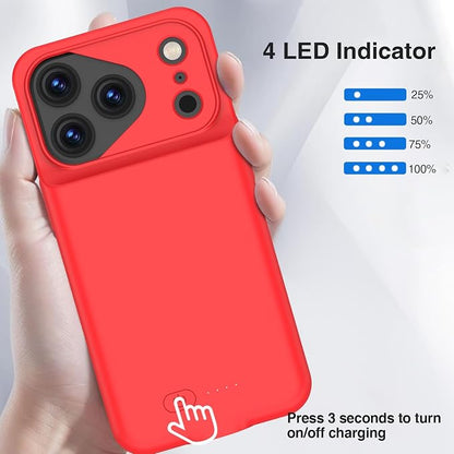 GIN FOXI Battery Case for iPhone 17 Pro, Rechargeable Case Charger 8500mAh Ultra-Slim Lightweight Powerful Battery Pack 15W Fast Charging Anti-Fall TPU Juice Box for 17 Pro (6.3") Red
