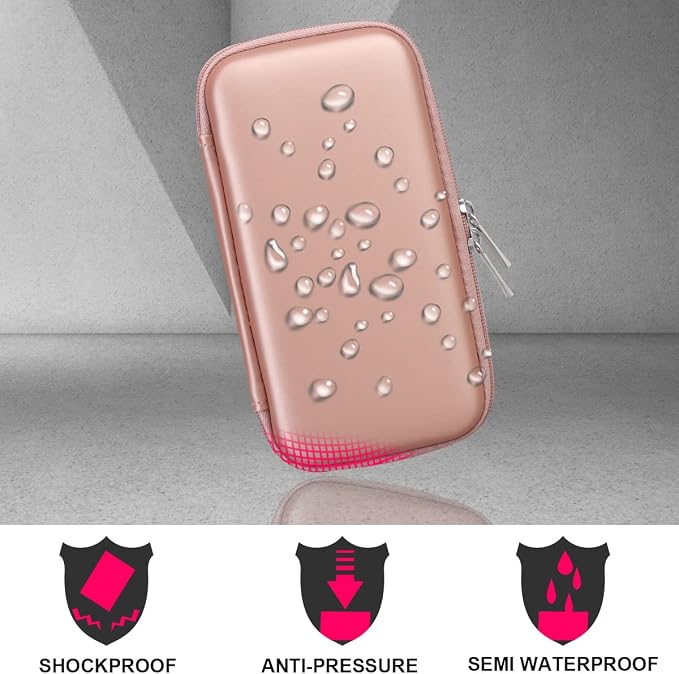 Elonbo Carrying Case for Apple MagSafe Charger Battery Pack, Hard Travel Organize Bag for Mag Safe Magnetic Power Bank for iPhone 13/13 Pro, Extra Mesh Pocket Fits Power Adapter Cable, Rose Gold