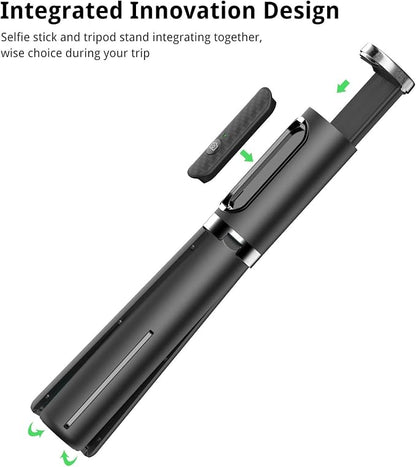 ATUMTEK Selfie Stick Tripod, 3-in-1 Extendable Aluminum Phone Tripod with Detachable Bluetooth Remote, Compatible with iPhone 17/16/15/14/13/12/11/11 Pro/XS Max/XR and Samsung Smartphones, Black