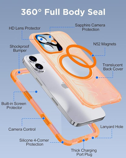 for iPhone 17 Waterproof Case with Magsafe, Built-in [Camera & Screen Protector] [Lanyard], IP68 Water Proof Full Body Dustproof Heavy Duty Frosted Protective Phone Cover, 6.1" Orange
