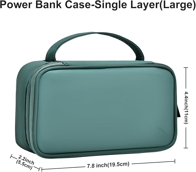 Portable Charger Organizer Travel Case Shockproof Power Bank case for Anker/Jackery/RAV/20000/30000mAh Power Bank Leather Electronic Case for PowerCore (Deep Green, Single Layer-Large)