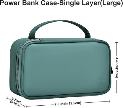 Portable Charger Organizer Travel Case Shockproof Power Bank case for Anker/Jackery/RAV/20000/30000mAh Power Bank Leather Electronic Case for PowerCore (Deep Green, Single Layer-Large)