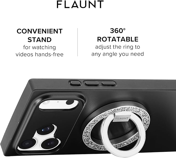 Flaunt MagSafe Ring Phone Stand - Limited Edition Magnetic Phone Grip - Slim, Collapsible Ring Holder & Stand - Detachable, 360° Rotation - Compatible with All MagSafe Cases - Silver Crystal Elegance