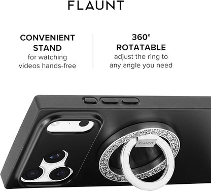 Flaunt MagSafe Ring Phone Stand - Limited Edition Magnetic Phone Grip - Slim, Collapsible Ring Holder & Stand - Detachable, 360° Rotation - Compatible with All MagSafe Cases - Silver Crystal Elegance