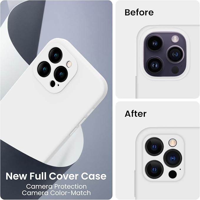 FireNova Designed for iPhone 14 Pro Max Case, Silicone Upgraded [Camera Protection] Case, Soft Anti-Scratch Microfiber Lining Inside, 6.7 inch, White