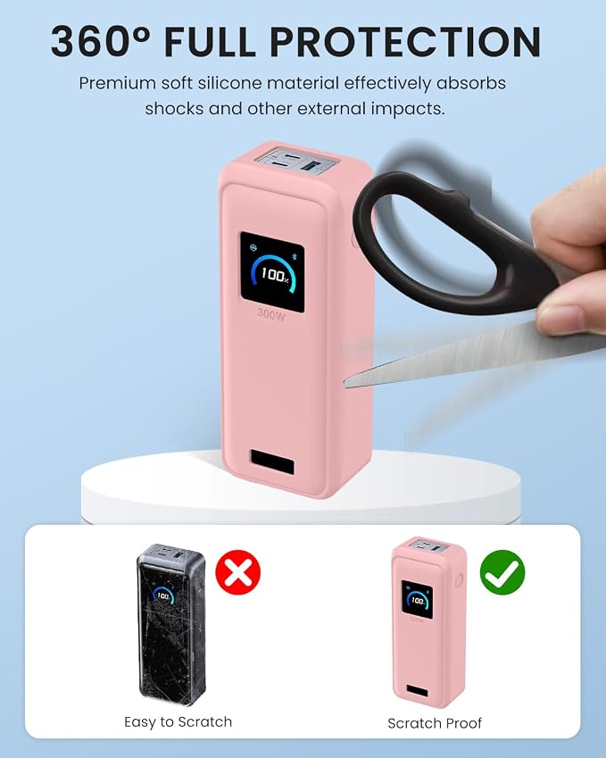 Silicone Case for Anker Prime Power Bank 300W 26,250mAh,Full-Body Protective Cover for Anker Prime Power Bank 300W,Precise Port Cutouts (Case Only) Pink