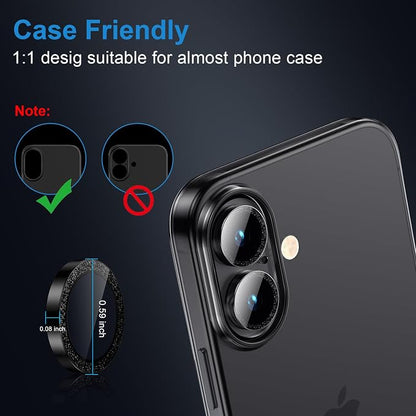 AFARER Camera Lens Protector for iPhone 17/16/16Plus,[Strong Adsorption] [Not Easy to Break] 9H Ultra-thin Tempered Glass,Individual Bling Cover & HD Clarity(Glitter Silver)