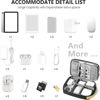Travelkin Cord Organizer Travel, Cable Organizer For Electronic Accessories | Expandable electronics organizer,Charger organizer case, Large capacity travel case for Card,Usbs, travel essentials