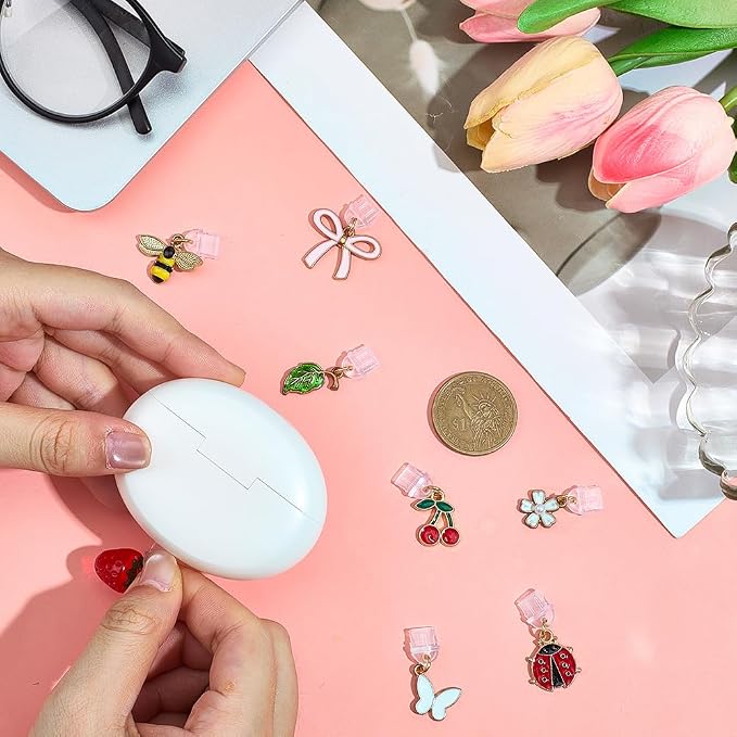 8Pcs Charms for Kindle E-Reader Fruit Insect Leaf Bow Butterfly Dust Plug Charm Compatible with Phone Type C Charging Ports Gift for Book Lover Readers Men Women Teachers Students