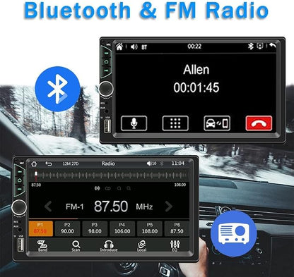 Double Din Car Stereo with Dash Cam,Compatible with Apple Carplay,Android Auto,7 inch Touch Screen Car Radio Receiver with Bluetooth, Mirror Link, Backup Camera, Navigation, FM, USB/TF/AUX