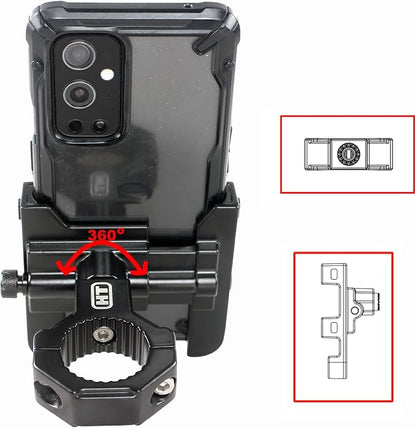 Aluminum Phone Holder for Bike, 360 Rotation, 4.5 to 7 Inch Smartphone, Motorcycle Handlebar Mount Clamp