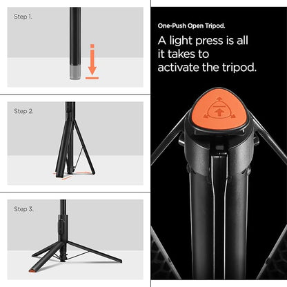 Spigen Selfie Stick Automatic Tripod Stand with Bluetooth Remote Control Shutter 57" Extendable Compatible with MagSafe iPhone 17/16/15/14/13/12 Pixelsnap Pixel 10 Series & More - Black (S541W)