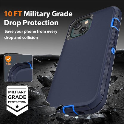for iPhone 14 Plus Case with 2Pcs Tempered Glass Screen Protector and 1Pcs Camera Lens Protector, Military Grade 3 in 1 Heavy Duty Shockproof/Drop Proof/Dust Proof Case (Navy Blue)