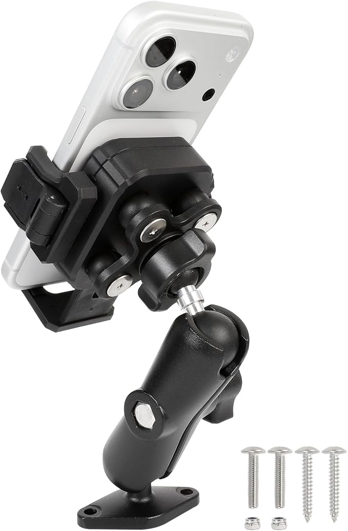 Phone Mount Holder with Vibration Dampener for Boat Truck Car [Camera Friendly] [1s Lock & Release] [Aluminum AMPS Diamond Base & Medium Arm], Fits 4.7-7.2" Cell Phones