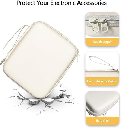 Hard Cord Electronic Organizer Travel Case, Cable Tech Pouch Bag, Cord Hard Case for Portable Charger, Power Bank, Mouse and Cords, Tech Organizer Travel,White