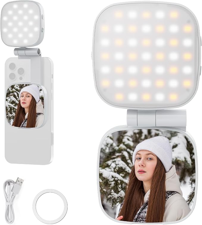 NEEWER Basics Magnetic Selfie Light Compatible with MagSafe iPhone, 2W CRI95+ Bi Color Swivel Small LED Phone Fill Lighting, 680lx/0.3m, Mirror for Vlog Recording Makeup Video Conference, NL45B White