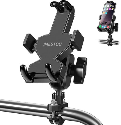 iMESTOU Aluminium Motorcycle Phone Mount U-Bolt Handlebar 1" Ball Stem Cellphone Holder 360 Rotating with Length Width Adjustable Universal for Max.7.2 inch Large Phones Sturdily