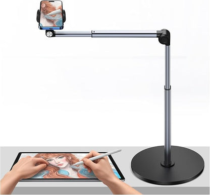 yAyusi Heavy Duty Aluminum Overhead Tripod for iPhone, 13.7 in Long Overhead Phone Mount, Flexible Articulating Arm Phone Mount for Desk for Live Streaming, Meeting, Cooking