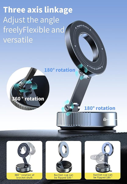 Car Phone Holder for Magsafe,360°Nano Gel Vacuum Magnetic Phone Holders for Your Car,[108+LBS Suction & 2800 gf Magnetic] Perfect for iPhone 17/Air/16/15/14/13/12 pro,Android