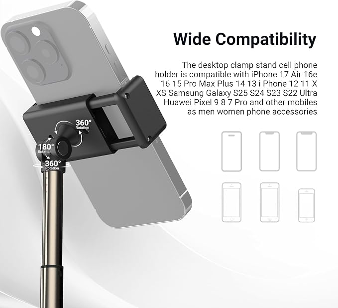 NEEWER Entry Level Version Phone Stand for Desk & Bed, 360° Adjustable Office Table Bedside Overhead Cell Phone Holder Mount Compatible with iPhone Samsung Android for Video Recording Filming, X6