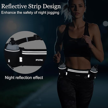 PYFK Running Belt with Water Bottles, Hydration Belt for Men and Women, Water Bottle Holder Running Pouch Water Belt, Fanny Pack Fits 7 inches Phones, Waist pack for Runner Jogging