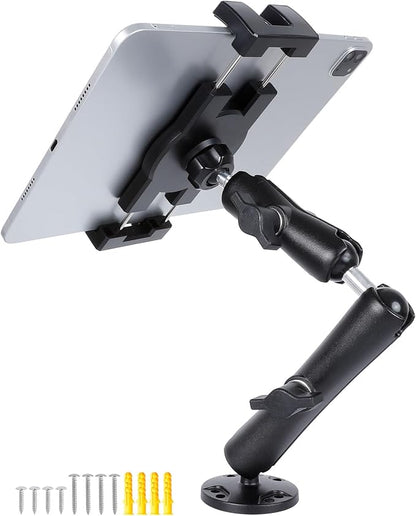 Dashboard Mount Tablet Holder for Truck, Heavy Duty Drill Base with Aluminum Arm Tablet Mount for Car, Wall, Boat, Desk, Compatible with iPad Pro Air Mini, 4.7-12.9″ Tablets and Phones (PTM-28)