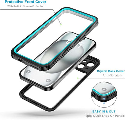 Lanhiem for iPhone 15 Plus Case, IP68 Waterproof Dustproof Shockproof Cases with Built-in Screen Protector, 360 Full Body Protective Front and Back Cover for iPhone 15 Plus - 6.7 inch (Blue)