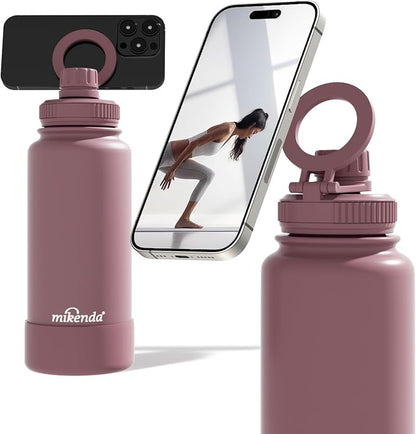32oz Insulated Tumbler with Magnetic Phone Holder, Gym Water Bottle | Leak Proof Lid, 24hr Cold & 12hr Hot, Non-Slip Base | Travel Mug, Reusable & Eco-Friendly (smoky pink, 32, ounces)