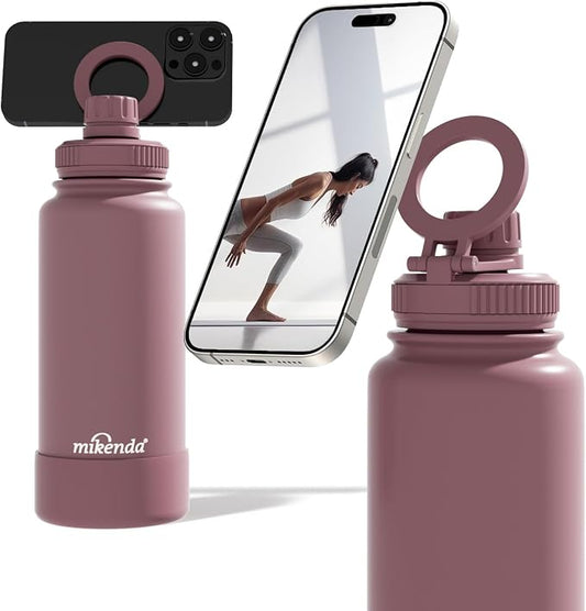 32oz Insulated Tumbler with Magnetic Phone Holder, Gym Water Bottle | Leak Proof Lid, 24hr Cold & 12hr Hot, Non-Slip Base | Travel Mug, Reusable & Eco-Friendly (smoky pink, 32, ounces)