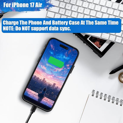 Battery Case for iPhone 17 Air, 6000mAh Rechargeable Extended Battery Charging/Charger Case, Add 100% Extra Juice (6.5 Inches) Black