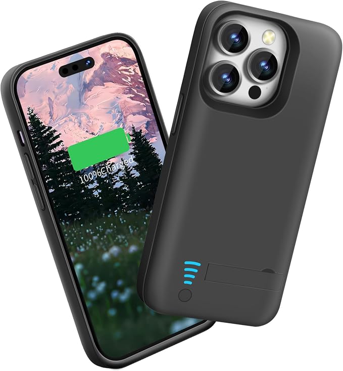 Sitong Battery Case for iPhone 15 Pro, 5000mAh Rechargeable Extended Battery Charging/Charger Case, Add 100% Extra Juice (6.1 inch) Black
