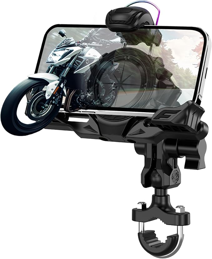 Motorcycle Phone Mount Holder，Bicycle Phone Mount,Metal Extension Arm-Dual Vibration Dampener,Suitable for Handlebar and Rearview Mirror Installation,Clamp for 4.7-7.2" Smartphone