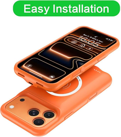 Battery Case for iPhone 17 Pro Max,12000mAh Rechargeable Portable Charging Case with Wireless Charging Compatible for iPhone 17 Pro Max (6.9inch) with Carplay Extend Battery Pack Charger Cover -Orange