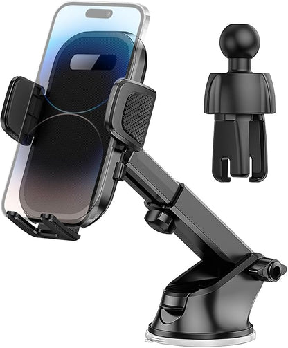 HZEL Car Phone Holder, 2 in 1 Automotive Air Vent Cellphone Stand Mount for Dashboard Windshield, Adjustable Vehicle Interior Smartphone Cradle, Universal for SUV Sedan Trucks(Twill)