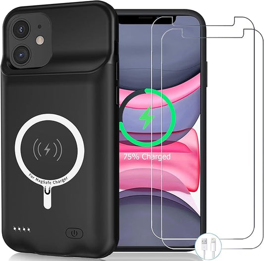 Wireless Charging Case for iPhone 11, 10000mAh High Capacity Portable Rechargeable Protective Battery Case Wireless Charging Compatible with iPhone 11 (6.1 inch) Extended Battery Charger Case (Black)