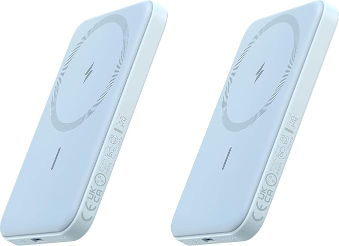 Anker 621 Magnetic Portable Charger (MagGo), 5,000mAh Wireless Power Bank with USB-C Cable, Magsafe-Compatible Battery Pack for iPhone 16/15/14/13/12 Series (Pack of 2)