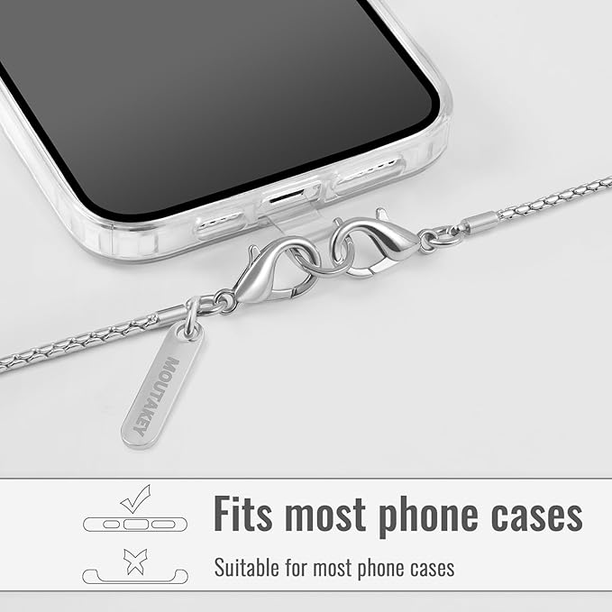 MOUTAKEY Metal Cell Phone chain Crossbody Phone lanyard with 2 Tether Tabs Detachable iPhone Chain Crossbody Strap,Non-rusting,Solid,iPhone Lanyard for Women Girls Travel Shopping Party Camping