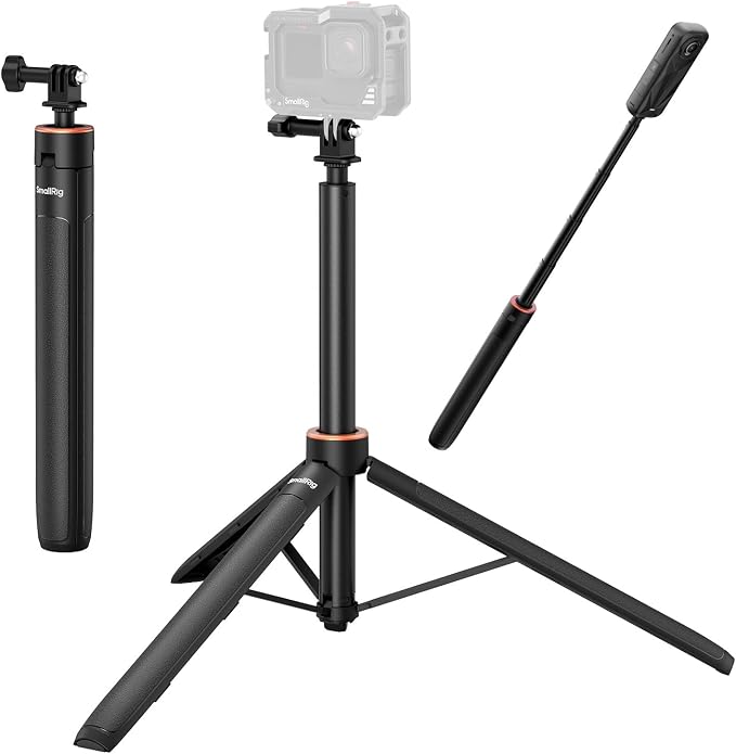 SmallRig 59" Extendable Selfie Stick Tripod for GoPro Hero 13/12/11, for DJI Action 6/5 Pro/4, for DJI Pocket 3, for Xtra Muse, for Akaso, 1/4"-20 Screw for Insta360 X5/X4, Mirrorless Camera - 5284