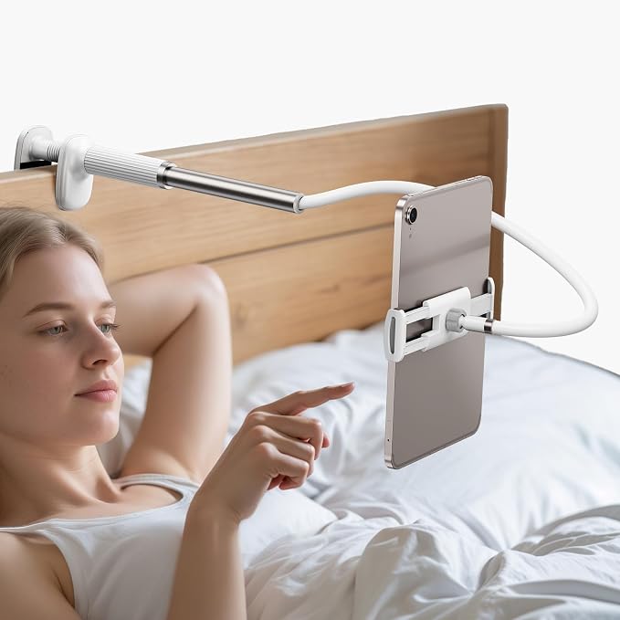 Gooseneck Tablet Holder for Bed, Adjustable Tablet Stand for Desk, Flexible Long Arm Mount for Kindle Reading in Bed, Compatible with iPad and Other 4.7-10.9 Inches Devices