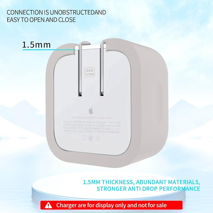Soft Silicone Charger Case Compatible with Apple 40W USB-C Dynamic Power Adapter with (60W Max), Shockproof & Scratch Resistant Cover, Grey