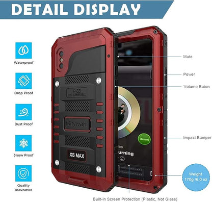 Mitywah Waterproof Case for iPhone Xs MAX, [Heavy Duty ] [Military Grade Defender] Phone Case [Metal] [Full Body Protective] Cover Built-in [Shield Screen Protection] [Shockproof] Armor Case, Red