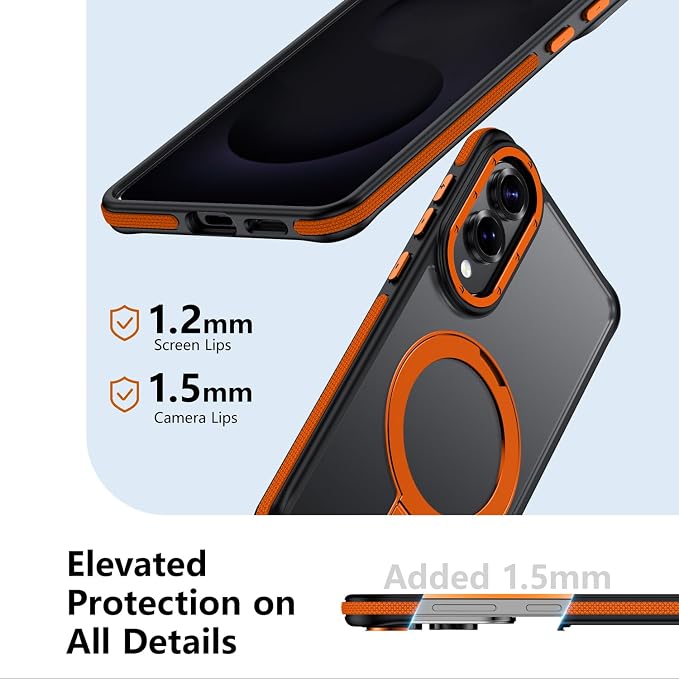 for Samsung Galaxy S25 Edge Case, Magnetic Adjustable Ring Stand [Fit for Magsafe], [Military-Grade Shockproof Protection] Phone Case with Kickstand&Ring Holder (Orange)