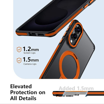 for Samsung Galaxy S25 Edge Case, Magnetic Adjustable Ring Stand [Fit for Magsafe], [Military-Grade Shockproof Protection] Phone Case with Kickstand&Ring Holder (Orange)