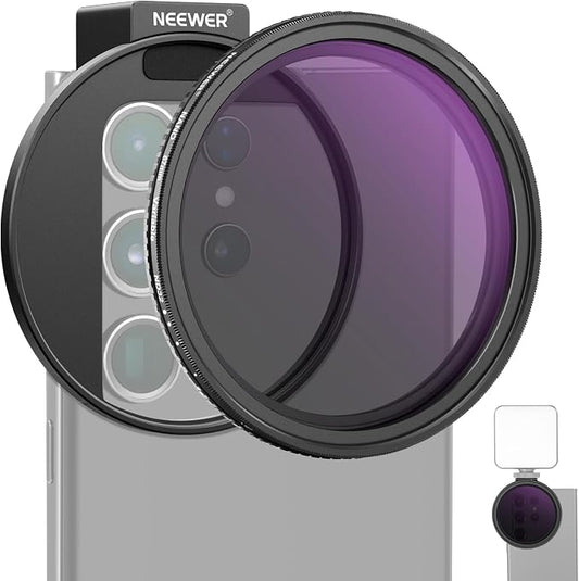 NEEWER 67mm Clip On Variable ND Filter Kit with Cold Shoe Phone Clip, Adjustable ND2-32 Filter Compatible with iPhone 17 16 15 Pro Max Plus Android Samsung Galaxy S24 S25 Ultra