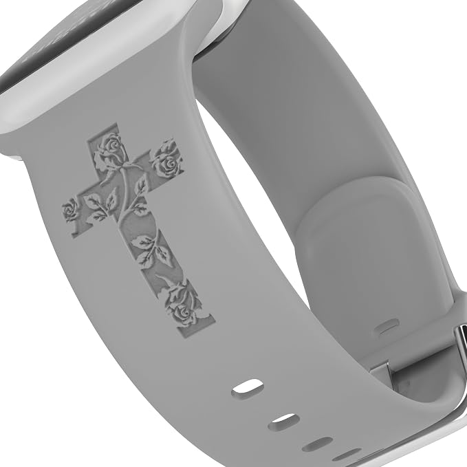 Faith with Cross Watch Band compatible with Apple Watch Laser Engraved iWatch Band Silicone 38mm 40mm 41mm 42mm 44mm 45mm 46mm 49mm Strap Jesus Psalm Christian God Blessed (Grey, 42/44/45/46/49mm M/L)
