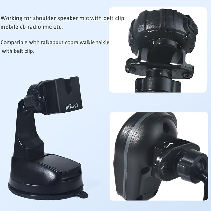 HYS Amateur Radio Scanner/HT/Mobile CB Radio Speaker Microphones with a Belt Clip or Round Knob Suction Cup Mount for YEASU/Vertex Icom Astatic Cobra Uniden Shoulder Speaker Mic