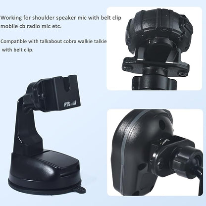 HYS Amateur Radio Scanner/HT/Mobile CB Radio Speaker Microphones with a Belt Clip or Round Knob Suction Cup Mount for YEASU/Vertex Icom Astatic Cobra Uniden Shoulder Speaker Mic